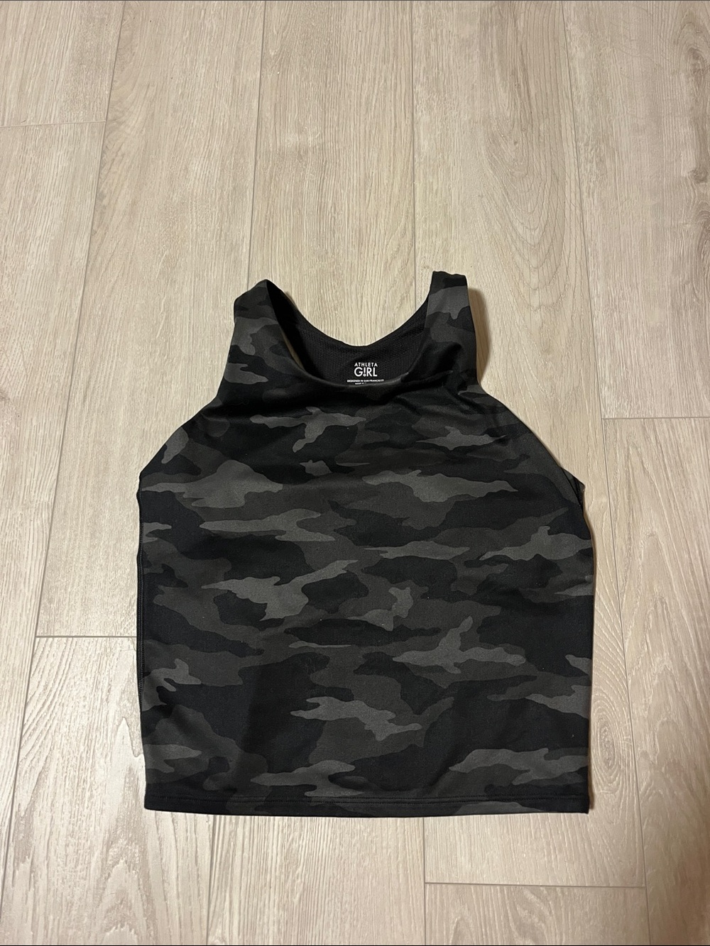 Athleta Girls Black & Charcoal Camo High-Neck Tank